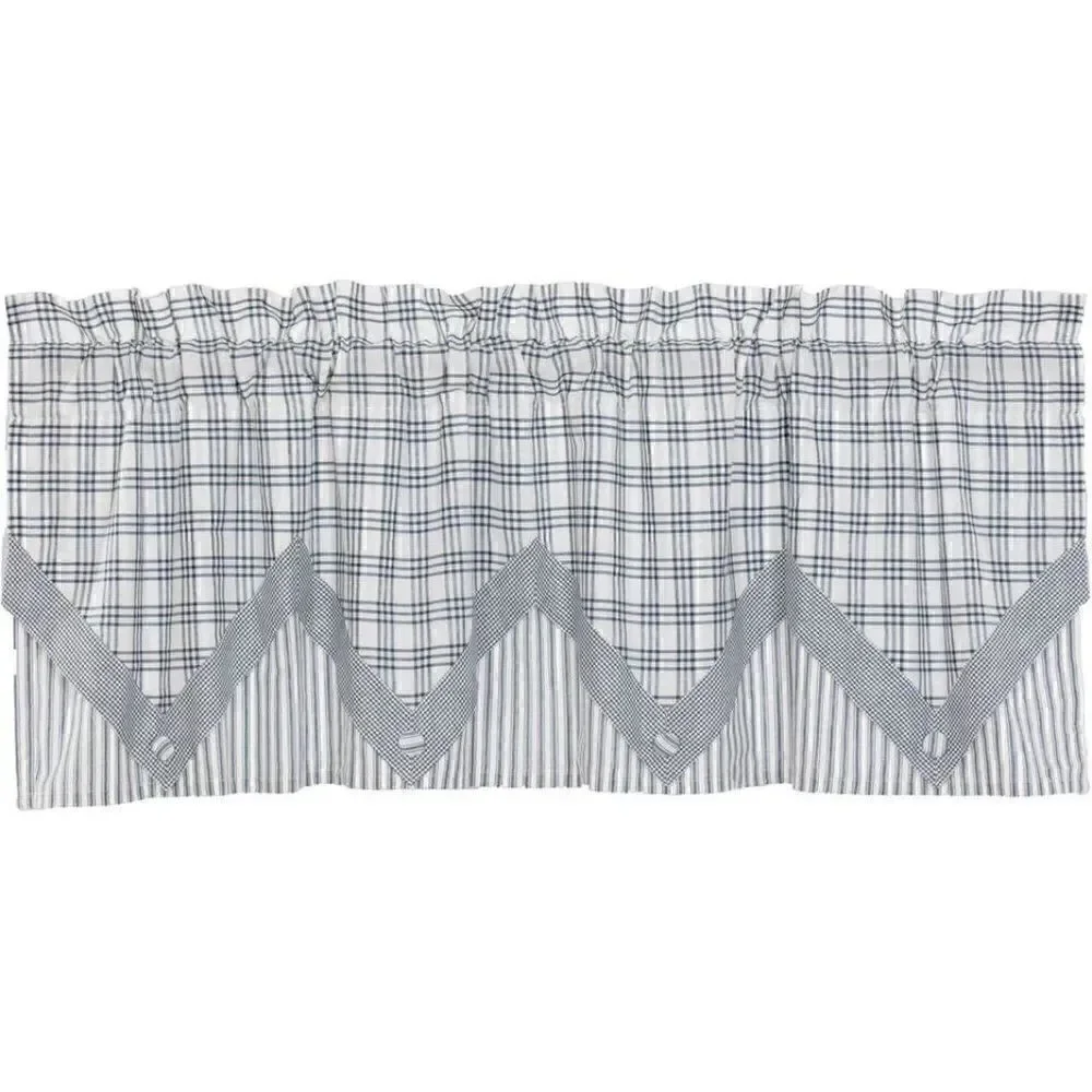 Country Farmhouse Blue Layered Window Valance